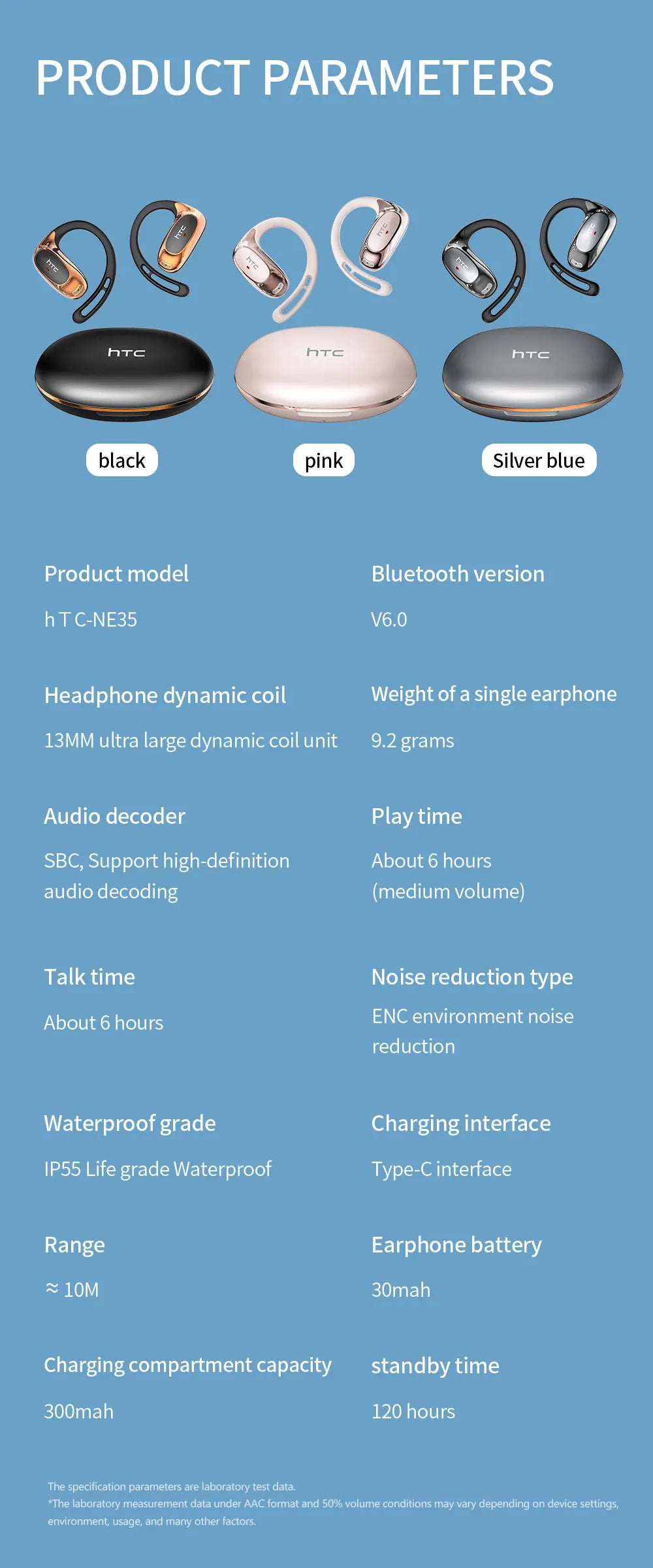 Htc Ne35 Bluetooth V6.0 Over-The-Ear Bluetooth Headset Ows Sports Headset Comfortable Ultra-Light Wireless Headset Mic