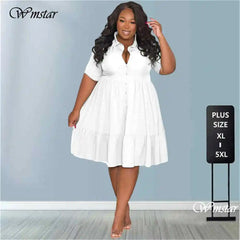 Wmstar Plus Size Summer Dresses Women's Clothing Solid Elegant Casual