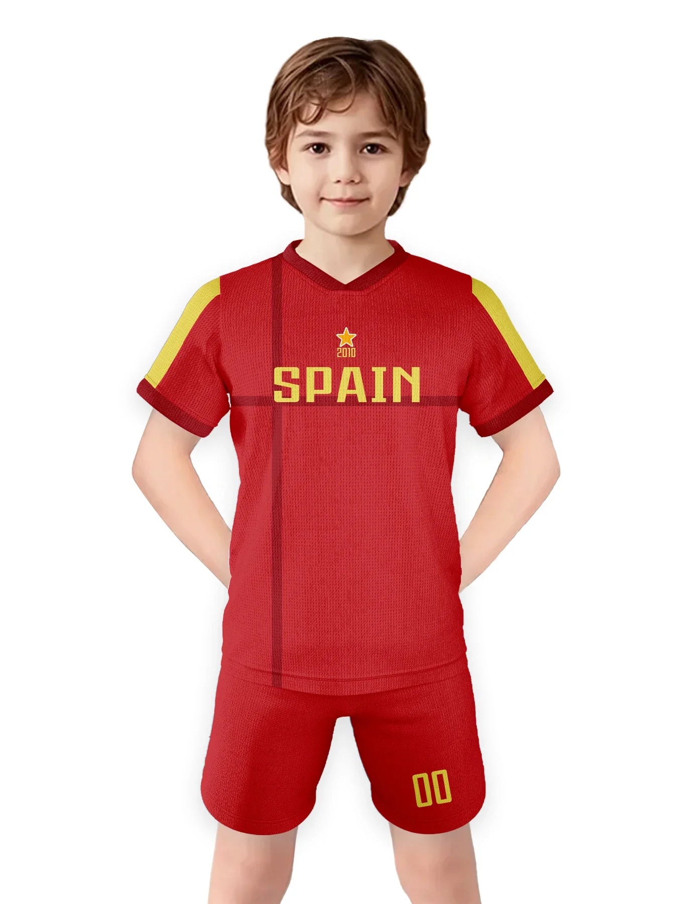 Spain Custom Soccer Jersey Sets Football Kit Kids Training Outfit Club Personalized Name Number Soccer Uniform for Boys ＆ Girls