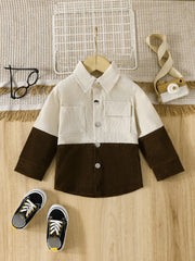 Boys Spring And Autumn Woven Lapel Stitching Pocket Front Buckle Fan Hem Coat Jacket