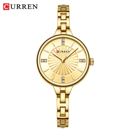 CURREN Luxurious and Elegant Round Dial with Stainless Steel Bracelet Fashion Dress Quartz Watches for Women