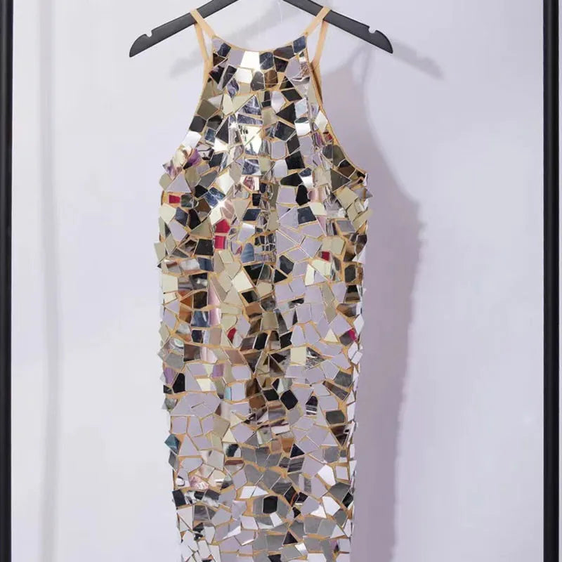 Evening wear Dresses: Women's Shiny Metallic Sequin Halter Dress