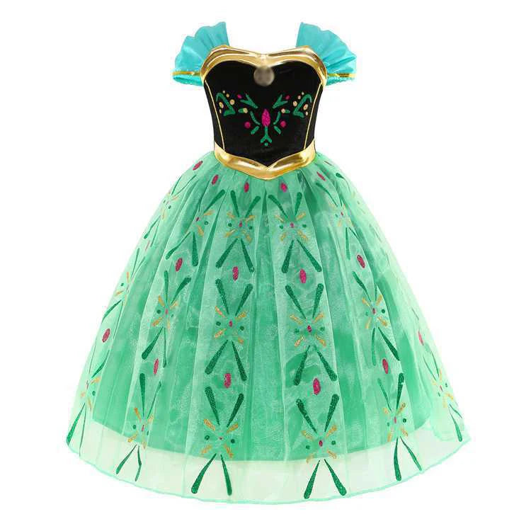 Girls Dress Children Mesh Print Princess Dress Kids Anna Cosplay