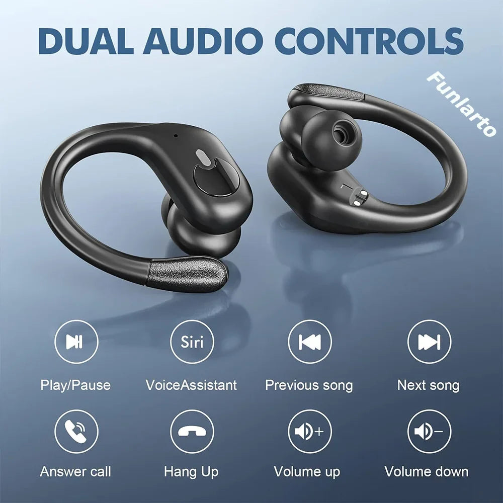 Sports Bluetooth Earphones IPX7 Waterproof Wireless Headphones 60hrs Music with Mic LED Power Display Soft Earhook TWS Earbuds