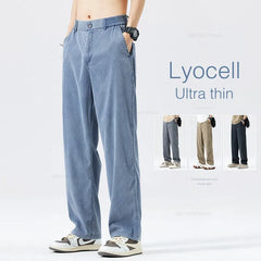 Thin Baggy Lyocell Jeans Men's Fashion Ice Silk Elastic Waist