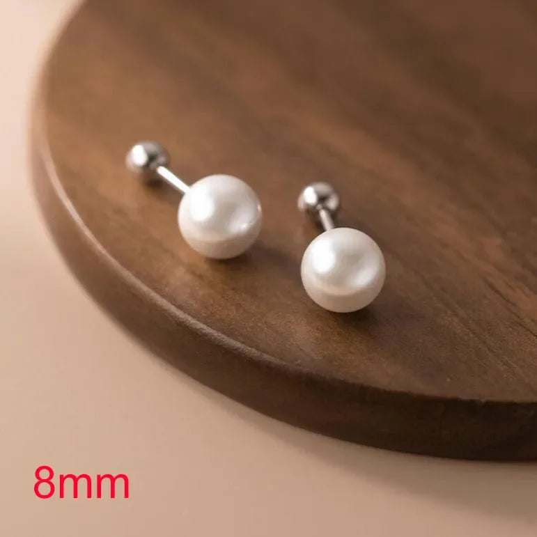 INZATT Real 925 Sterling Silver Geometric Round Bead 6/8/10/12mm Pearl Stud Earrings For Women TRENDY Fine Jewelry Accessories