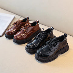 Girls Boys Leather Shoes Solid Black Kid Shoes Spring Autumn Baby Casual School Shoes