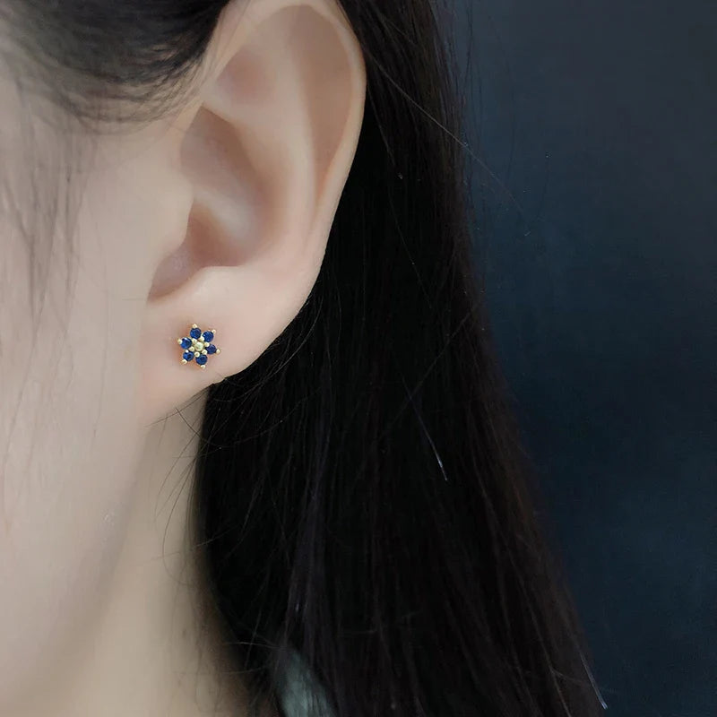 WANTME 925 Sterling Silver Fashion Korean Petal Screw Bead Stud Earrings for Women Charm Ear Bone Piercing Jewelry Accessories