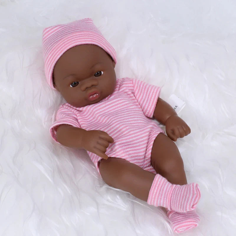 Black American Reborn Dolls Cute Mini 20cm Baby Bebe Doll Toys Full Body Vinyl Soft Girl Doll Reborn Baby Doll Toys Gift