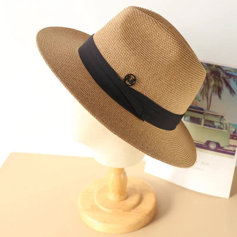 Big Size XL 63cm Travel Panama Jazz Straw Hat Summer Sun Hats for Women Men Wedding  Wide Brim Fedora Straw Beach Hat UV UPF 50+