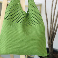 Crochet Solid Color Versatile Shoulder Bag, Hollow Weaving Slouchy Stylish Tote Bag