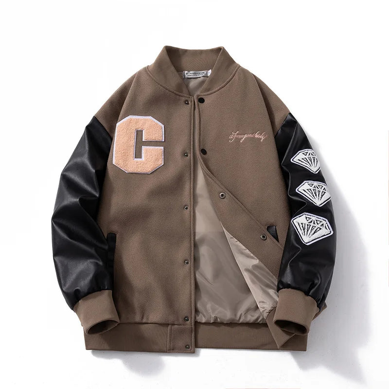 High Quality Baseball Suit Men's American Retro High Street Loose Leather Varsity Jacket