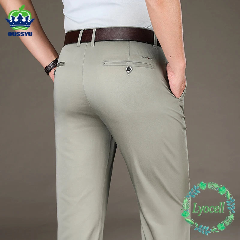 Summer Soft Lyocell Fabric Men's Suit Pants Thin Business Office Straight Pants