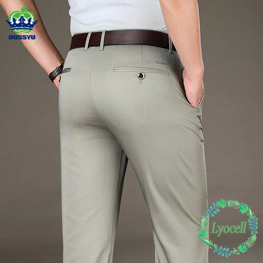 Summer Soft Lyocell Fabric Men's Suit Pants Thin Business Office Straight Pants