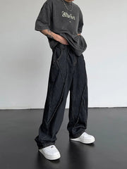 Men Jeans Pants Men Ripped Patchwork Denim Pants Male Oversized