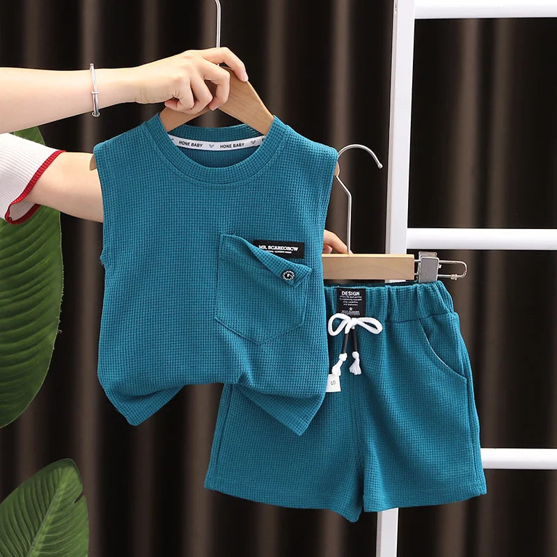 New Summer Baby Boys Solid Vest Shorts 2Pcs/Sets Clothes Children Infant Outfits Toddler Casual Sports Costume Kids Tracksuits