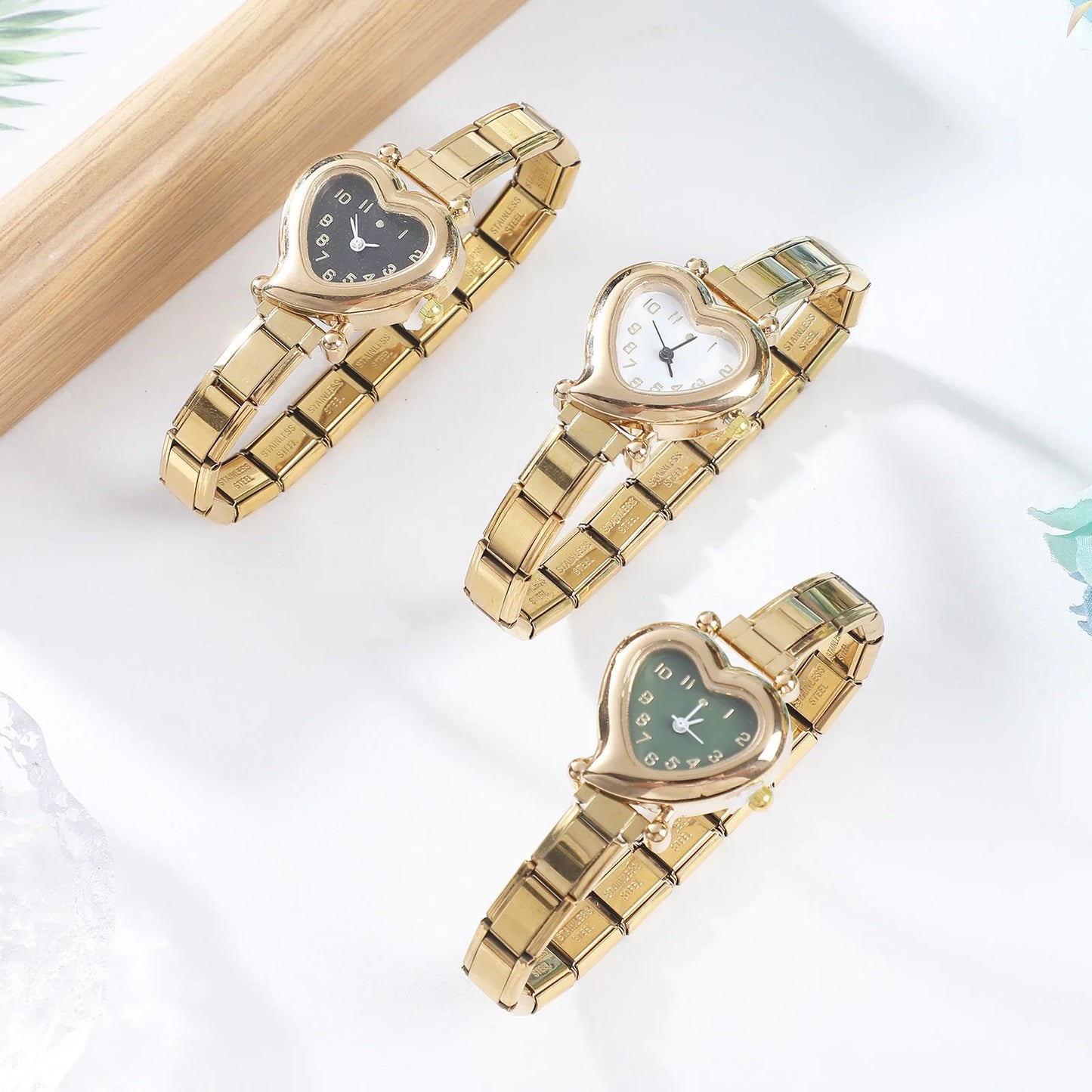 High Quality Fashion DIY 9MM Width Italian Elastic Charm Stainless Heart Shape Watch Bracelet Bangle for Friend Birthday Jewelry