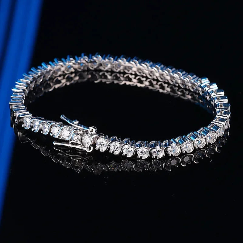 Luxury Hiphop IED Out 3mm 4mm 5mmTennis Bracelet Full Diamond 925 Silver Plated Wedding Party Jewelry Bracelets for Women Man