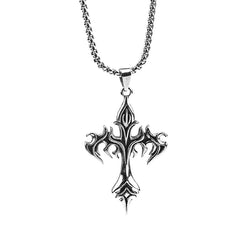 Classic Steel Warrior Men's Cross Amulet Necklace Fashion Flame Christian Simple