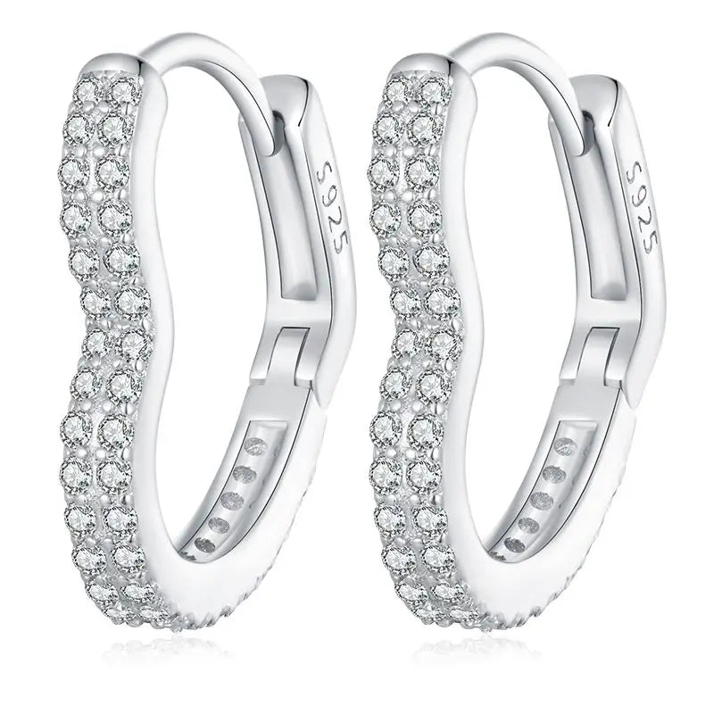 WOSTU 925 Sterling Silver European Simple CZ Ear Buckles Heart Hoop Earrings for Women Wedding Gift Minimalism Jewelry E737
