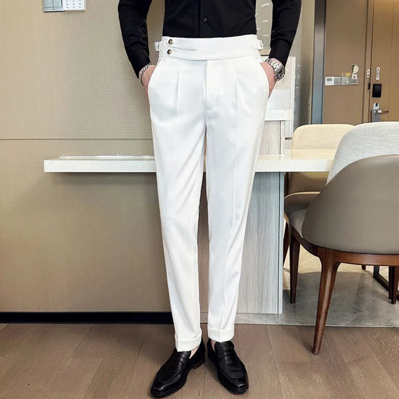 Elastic suit pants for men's Italian style personalized pleated white small suit pants