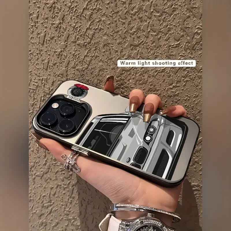 Reflective Car Design Case for iPhone with Laser Silver Finish, Shock-Absorbing Protective Cover