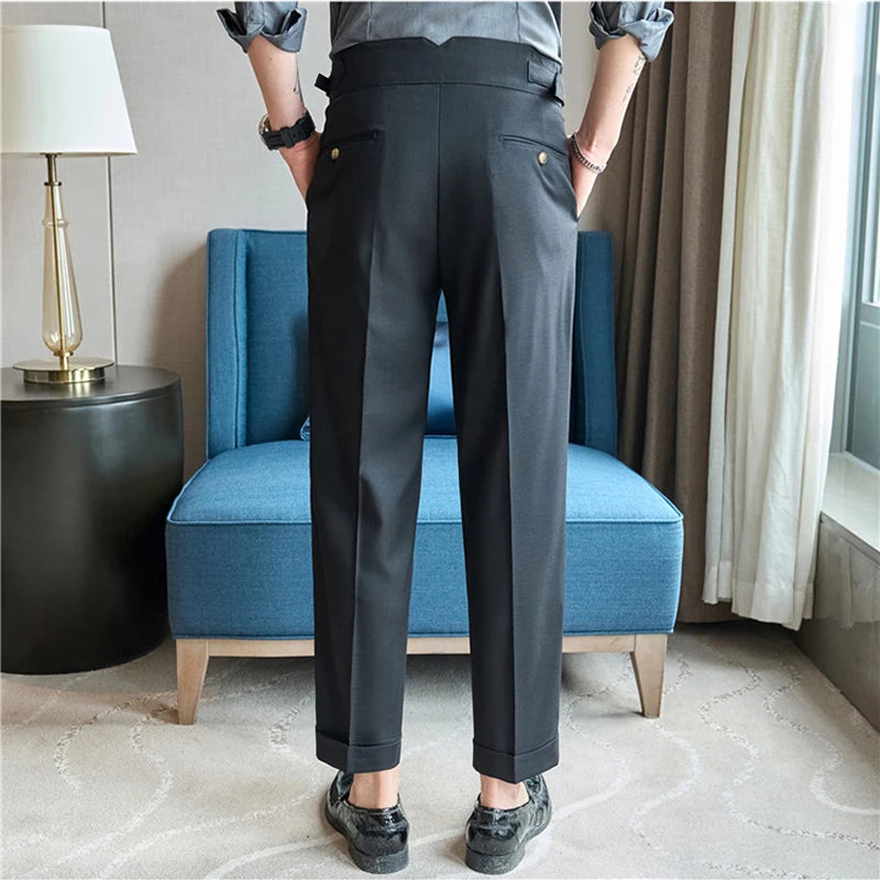 Men Naples Waist Business Casual Fashion Vintage Ankle-length Suit Pant