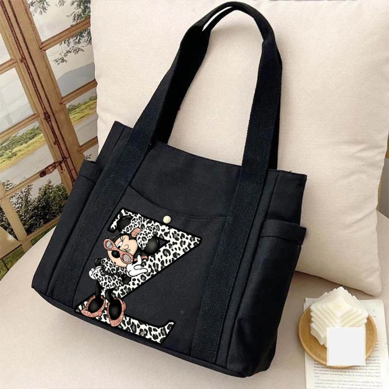 Cute Minnie Mouse Women's Bags Disney A-Z 26 English Letters Shoulder Bag