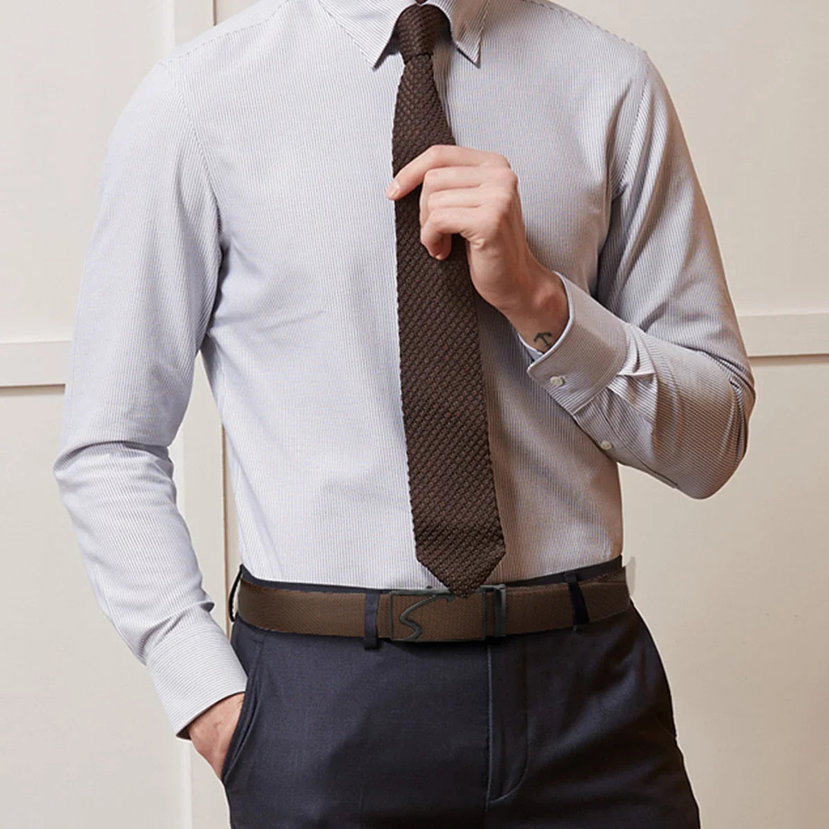 Men's leather belt with automatic buckle, Korean version trendy and casual middle-aged and young business leather pants belt