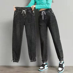 S-3xl Drawstring Ankle-length Loose Jogger Jeans Women Solid Color Streetwear Scratch  Pants