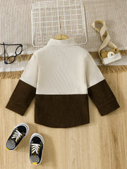 Boys Spring And Autumn Woven Lapel Stitching Pocket Front Buckle Fan Hem Coat Jacket