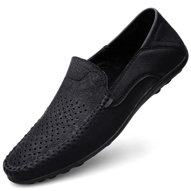 Leather Men Breathable Driving Shoes Luxury Brands Formal Men Loafers Moccasins Italian Male Lazy Shoes Black Plus Size 38-47