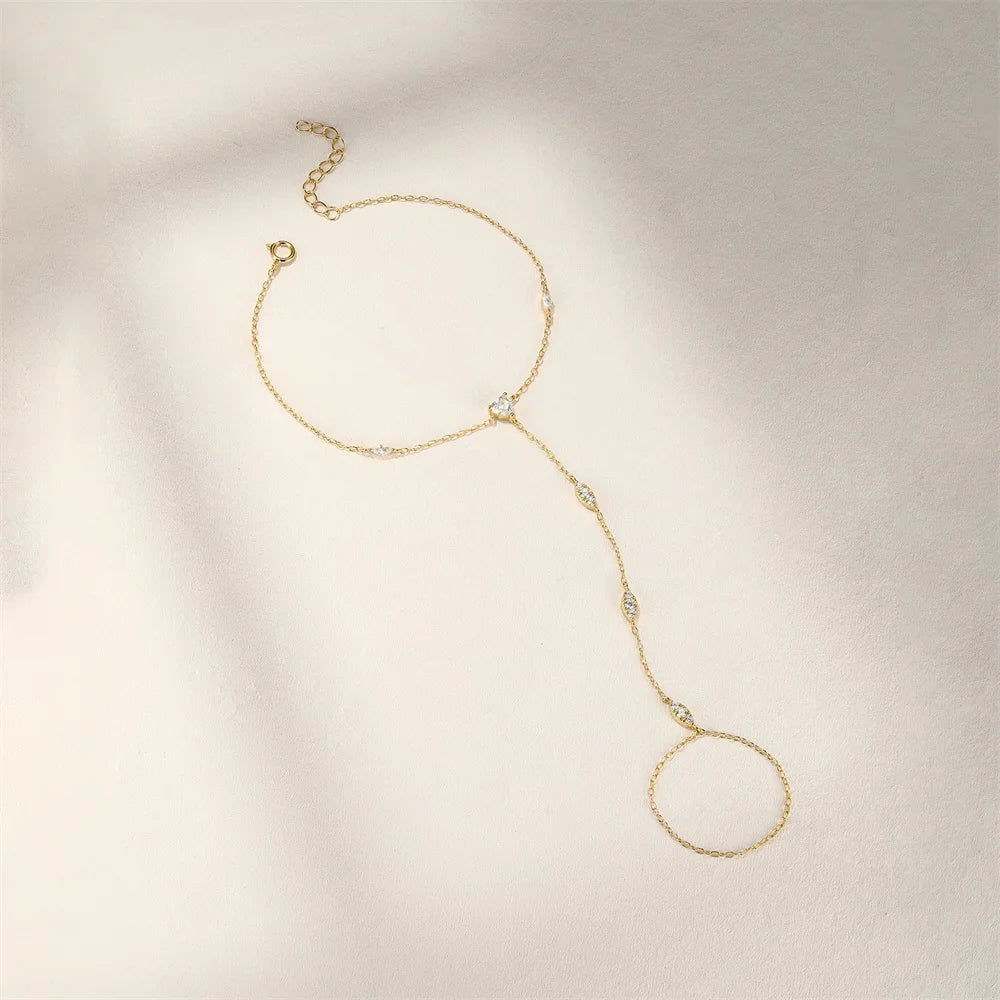 ROXI 925 Sterling Silver Evil eyes Blue/White Zircon Bracelet With Finger Design For Women Hand Chain Bracelet Party Jewelry