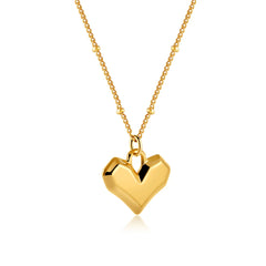 Creative 3D Chunky Love Heart Pendant Necklace for Women 18k Gold Plated Stainless