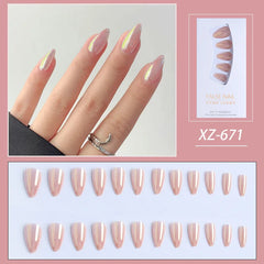 24pcs Stiletto Aurora Fake Nails Set Press On Short Almond Nails Wearable False Nails