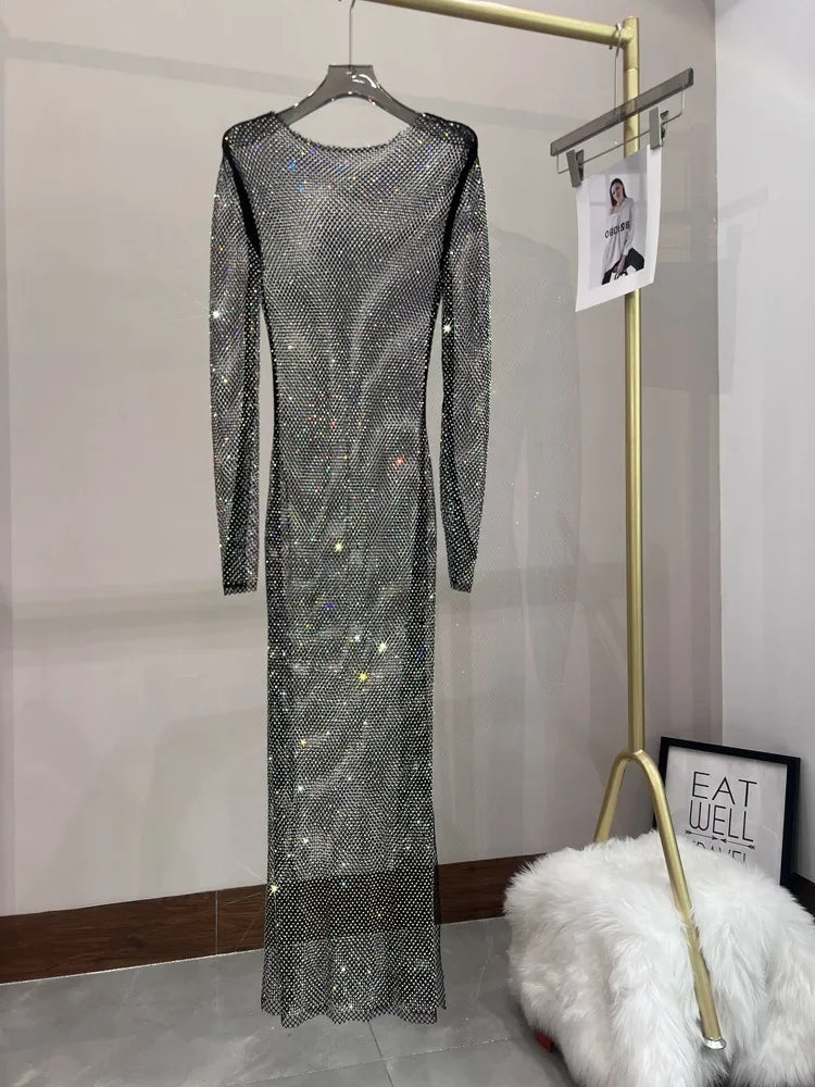 Evening wear Dresses: Women's Dresses Mesh See Through Nightclub Spice Rhinestone