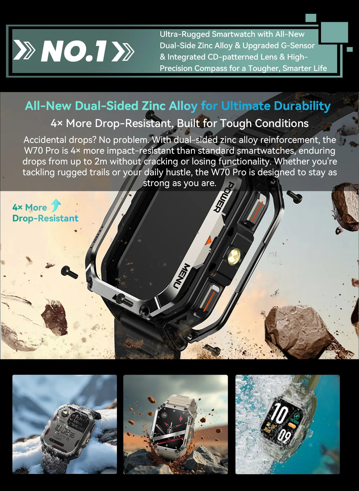 Blackview W70 Pro Sports Fitness Smart Watch 2.01 Screen Bluetooth Talking Watch LED Flashlight Outdoor Smart Watch With Compass