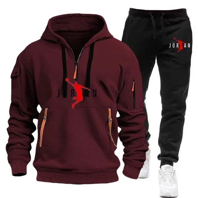 2025 Men's sports brand sweatshirt and hoodie 2-piece set, wool men's hip-hop sweatshirt, men's hoodie, casual sportswear set