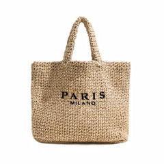 Women's Fashion Large Capacity Handmade Straw Knitting Tote Bag Summer Travel