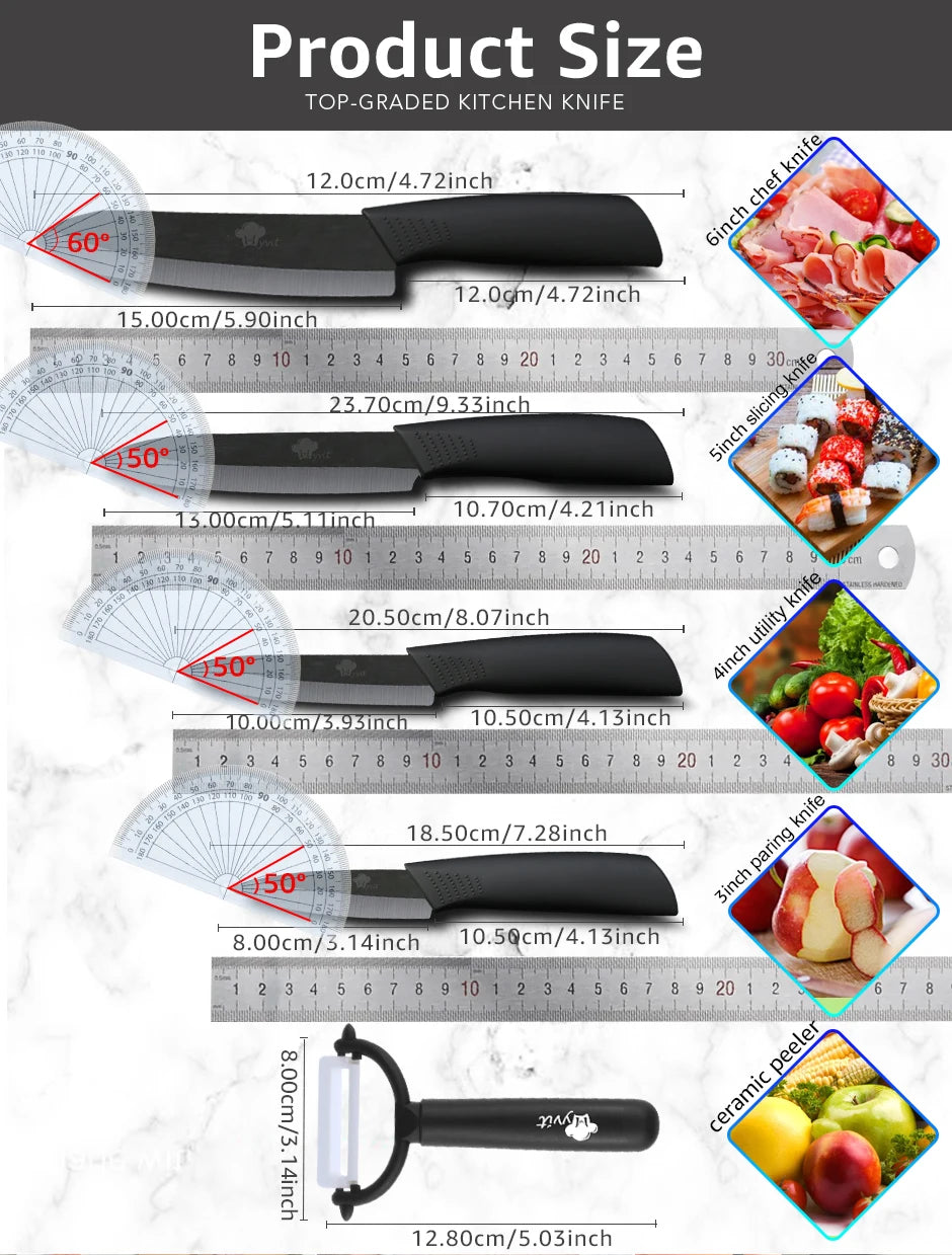 Kitchen knives Ceramic Knives Accessories set 3" Paring 4" Utility 5" Slicing 6" chef Knife