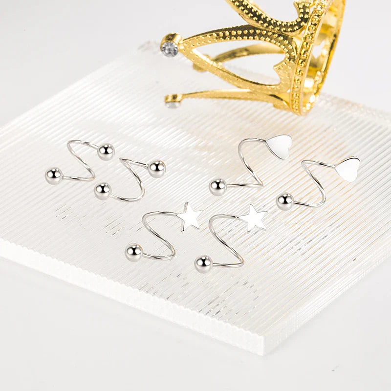 Genuine 925 Sterling Silver Fashion Jewelry New Spiral Heart Star Stud Earrings For Women XY0247