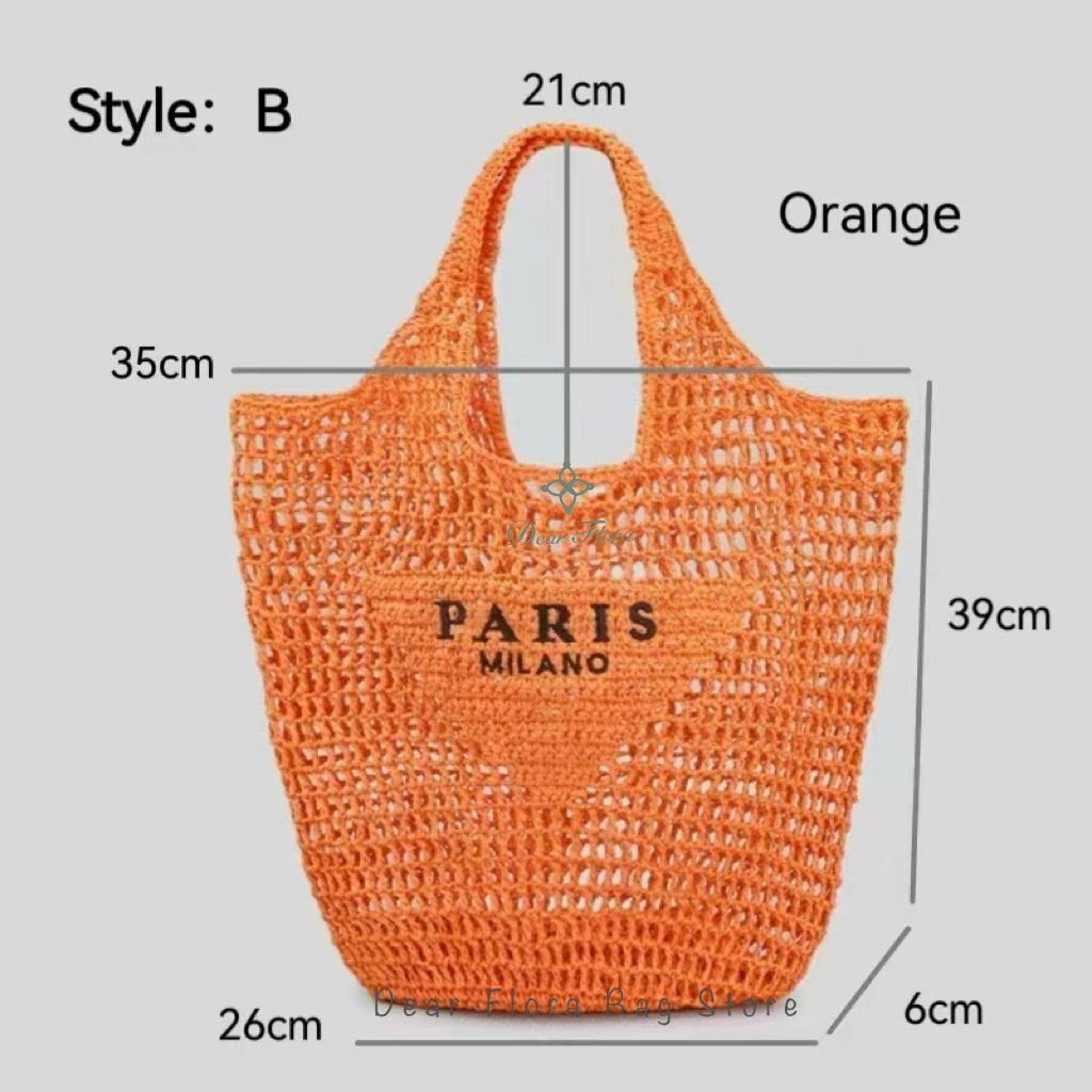 Women Fashion Striped Summer Beach Straw Knitting Shoulder Bag Hollow Out