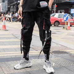 Black Hip Hop Cargo Pants Men Streetwear Cotton Joggers Fashion Sweatpants