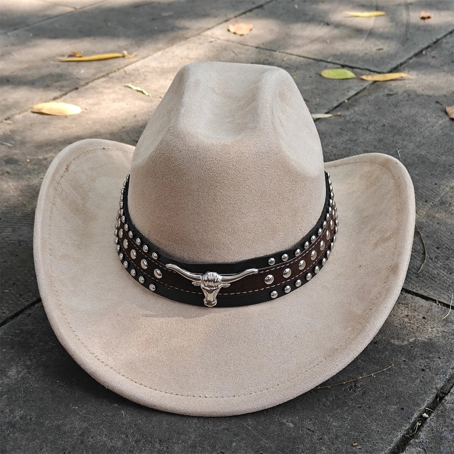 Retro Suede Leather Western Cowboy Fedora Hat for Men Women Bull Head Accessories Fashion Travel Party Hat Denim Hat sombrero