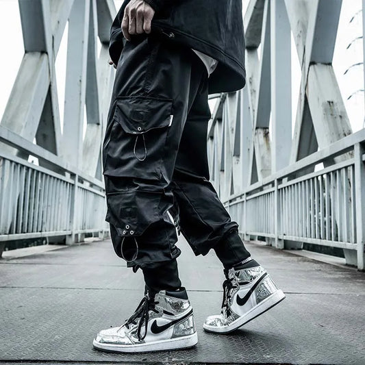 Black Cargo Pants Men Joggers Hip Hop Techwear Pants Hippie Cargo