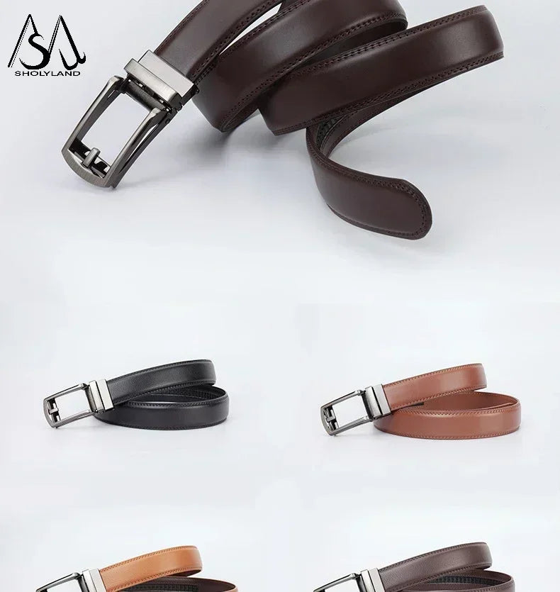 New Trendy Fashion Versatile Leather Men's Belt Alloy Automatic Buckle Two-layer Cowhide Classic Business Versatile Men's Belt
