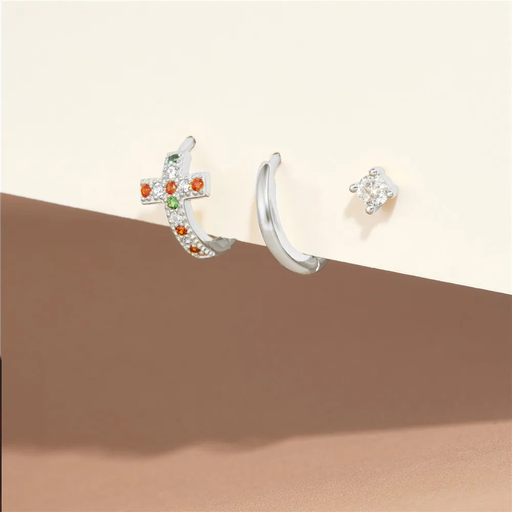 AIDE 925 Sterling Silver 3pcs 4pcs Set Zircon Stud Earrings 18k Gold Star Minimalism Huggies Earring Fine Jewelly Set Party Gift