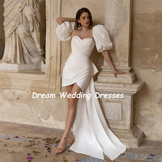 White Bridesmaid Dresses: Short Mini Mermaid Wedding Dresses Big Bow Half Puff