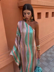 Women Colorful Tie Dyed Striped Print Long Dress