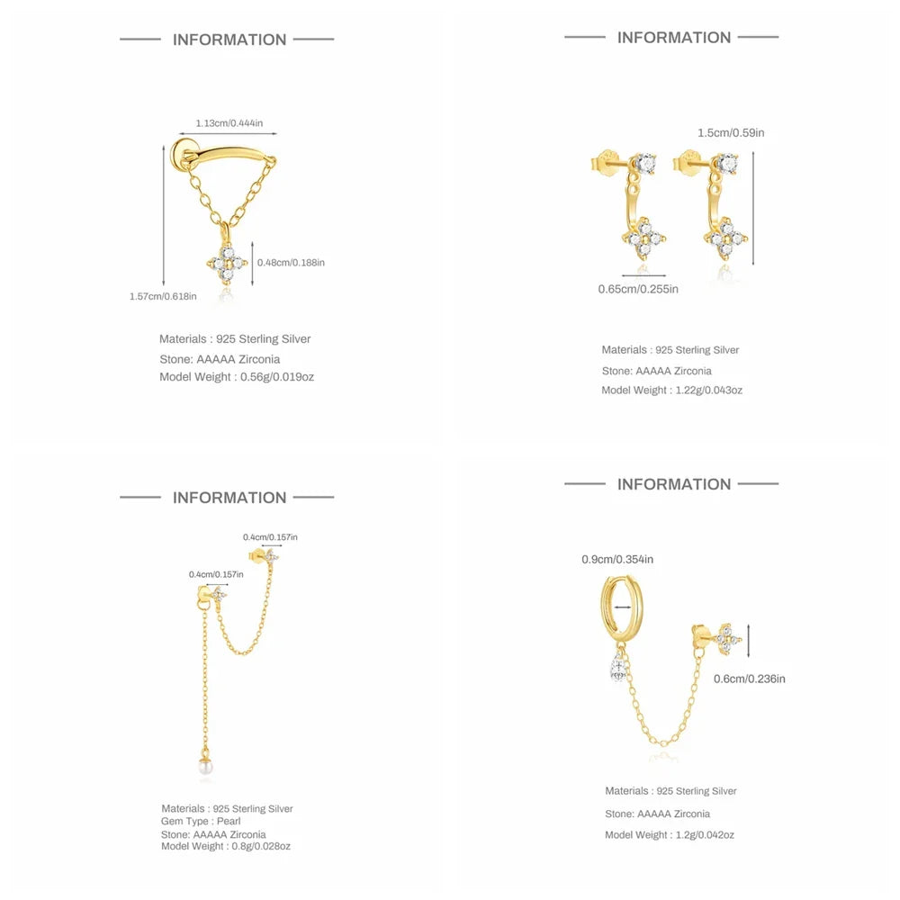 ROXI S925 Sterling Silver Petals Stud Earring Microinlaid Colorful Cubic Zirconia Chain Tassel Earrings For Women Dangle Earring